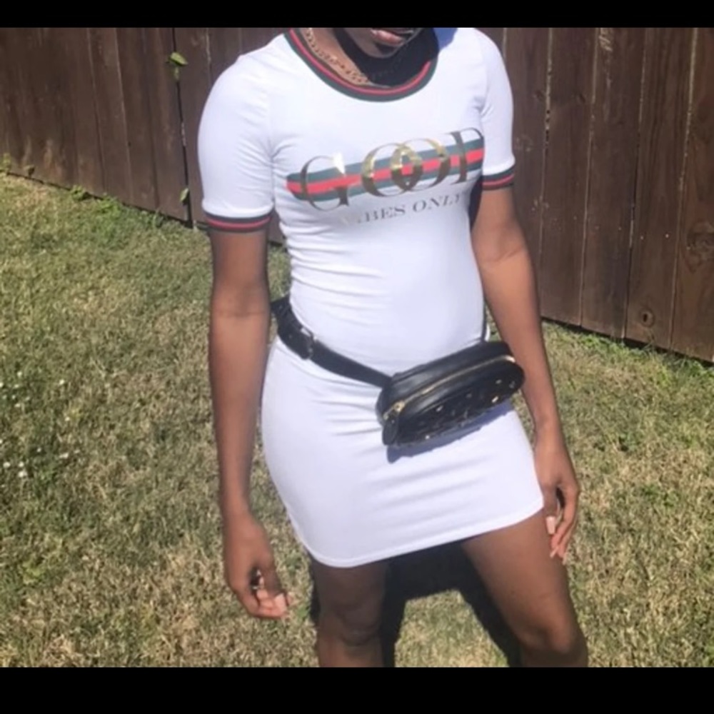 Graphic white bodycon dress